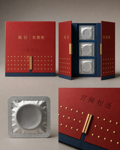 宫阙相逢：故宫联名杜蕾斯概念包装 - AI图片提示词示例