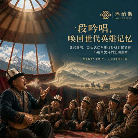 玛纳斯史诗：天山脚下的英雄吟唱与口传记忆 - AI图片提示词示例