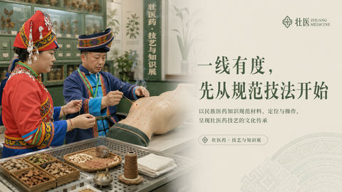 壮医药线点灸规范技法品牌视觉 KV - AI图片提示词示例