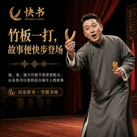 齐鲁韵味山东快书品牌视觉方图 - AI图片提示词示例