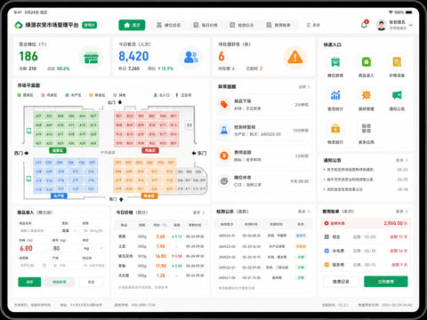 智慧农贸市场数字化管理平台平板界面设计 - AI图片提示词示例
