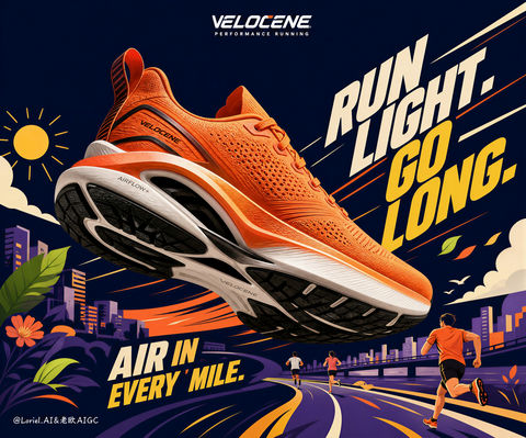 戛纳级别VELOCENE高端运动鞋广告海报 - AI图片提示词示例