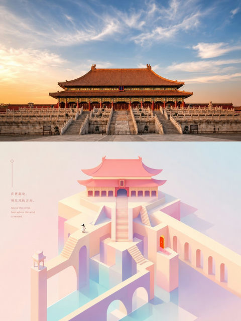 纪念碑谷风格分层叙事摄影海报设计 - AI图片提示词示例