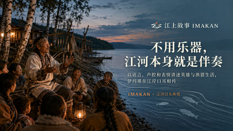 赫哲伊玛堪江岸说唱叙事官网首屏 - AI图片提示词示例