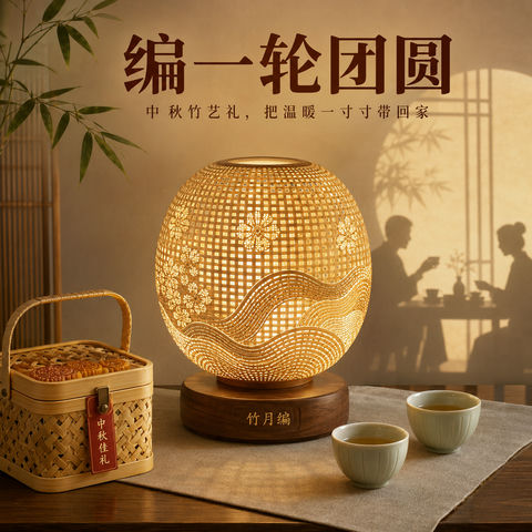 竹月编中秋礼盒商业插画视觉大片 - AI图片提示词示例