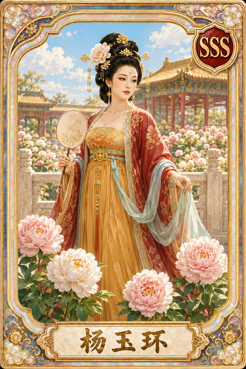 盛世大唐杨玉环SSS典藏级集卡设计 - AI图片提示词示例