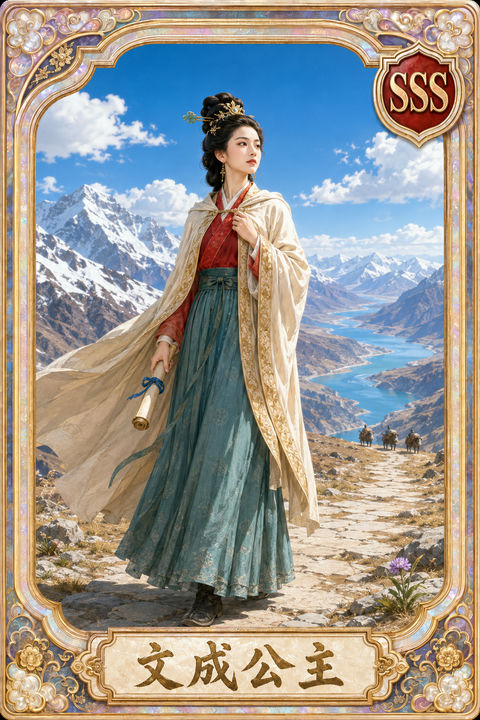 文成公主SSS典藏：雪域高原的唐风丽影 - AI图片提示词示例