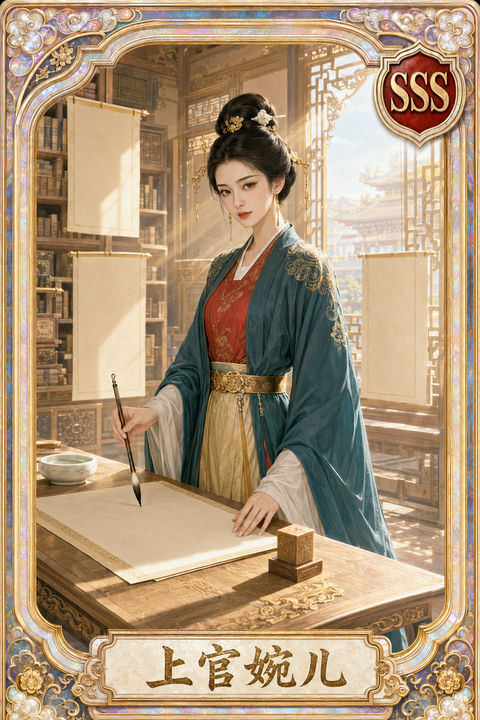 SSS典藏系列：大唐才女上官婉儿收藏卡 - AI图片提示词示例
