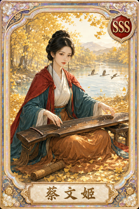 汉末才女蔡文姬SSS典藏级人物收藏卡 - AI图片提示词示例