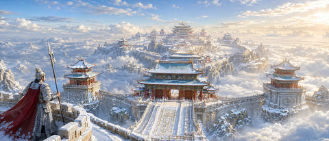 雪霁玉京北天门史诗神话奇观 - AI图片提示词示例