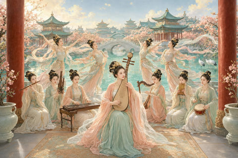 瑶池春宴仙乐领奏天宫盛典群像 - AI图片提示词示例