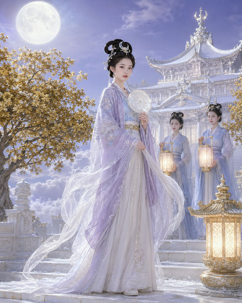 广寒仙境司月女官中秋画卷 - AI图片提示词示例