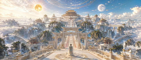 太初云宫天地开阙之东方神话全景 - AI图片提示词示例