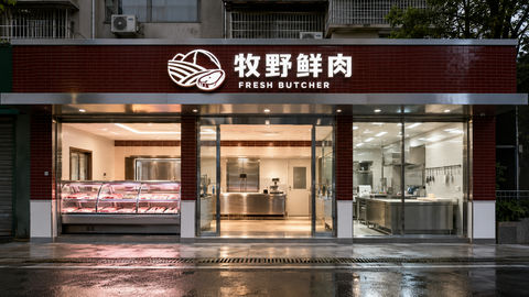 牧野鲜肉现代新式生鲜肉铺门头设计 - AI图片提示词示例