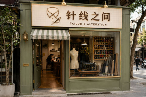 城市街角午后的针线之间裁缝店 - AI图片提示词示例