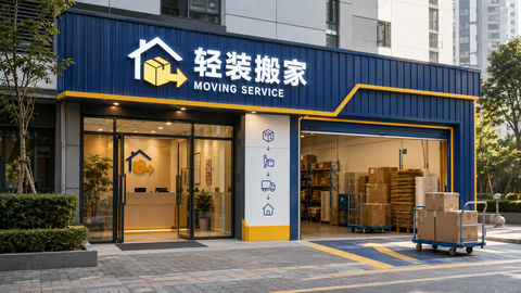 现代工业风轻装搬家品牌门店设计 - AI图片提示词示例