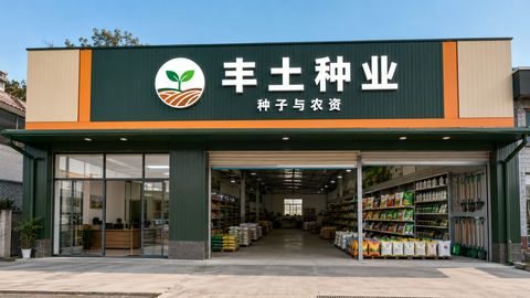 现代务实风格丰土种业农资店门头设计 - AI图片提示词示例