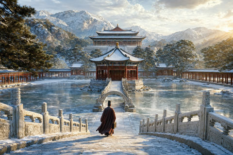 霁雪宫苑：北宋界画风皇家园林全景 - AI图片提示词示例