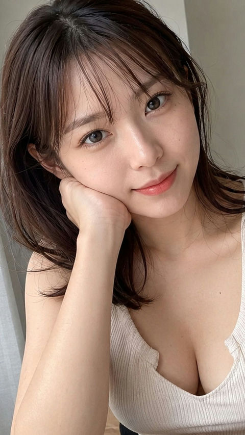 窗边自拍的日本女性写实人像 - AI图片提示词示例