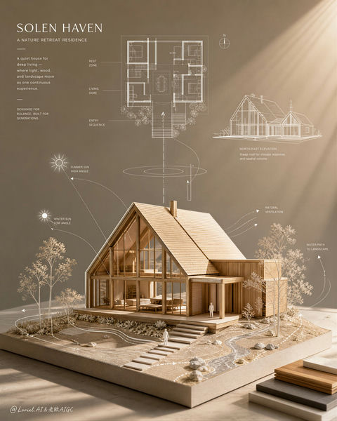 高级感建筑销售海报模型展示 - AI图片提示词示例