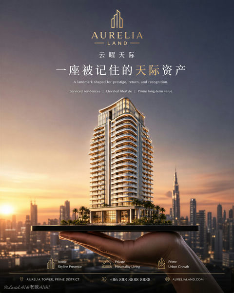 AURELIA LAND云曜天际房产海报设计 - AI图片提示词示例