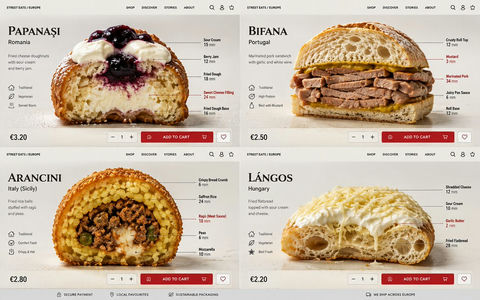 欧洲街头美食剖面结构图 - AI图片提示词示例