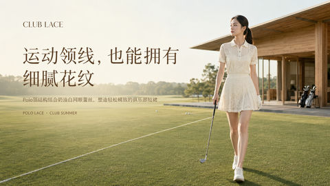 奶油蕾丝Polo裙夏日俱乐部品牌视觉 - AI图片提示词示例