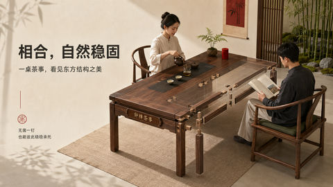 榫卯之美：新中式茶空间设计图解 - AI图片提示词示例