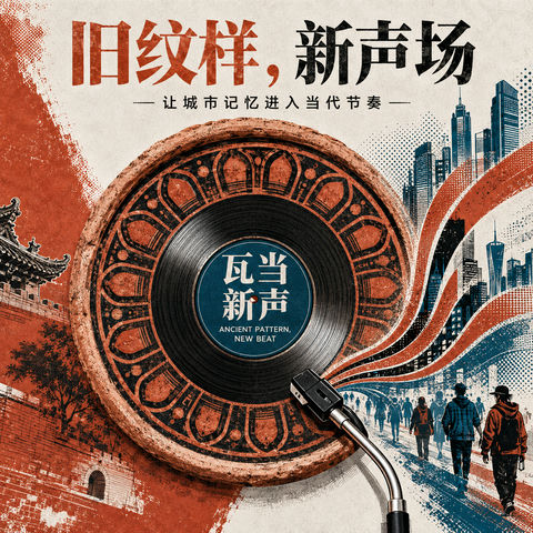 瓦当新声：汉代纹样与黑胶唱片的跨时空交响 - AI图片提示词示例