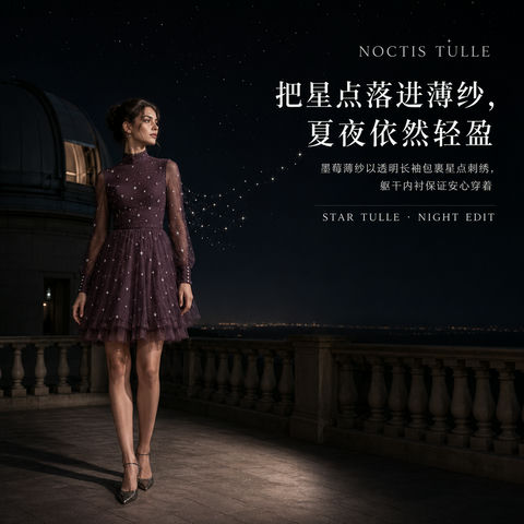 墨莓星夜：高定薄纱品牌视觉大片 - AI图片提示词示例