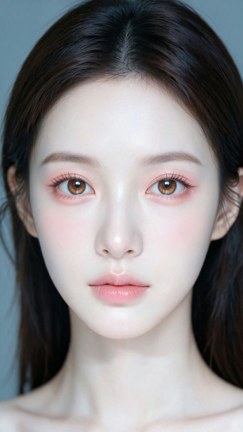 高完成度真实质感中国女性美容肖像 - AI图片提示词示例