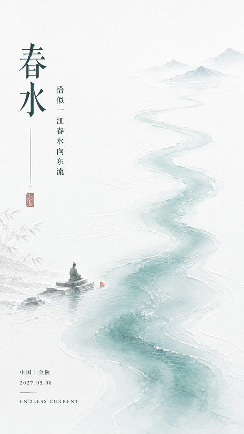 东方诗意留白艺术海报提示词 - AI图片提示词示例