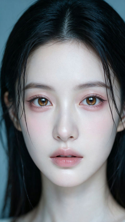 极近景中国清纯女性美容肖像 - AI图片提示词示例