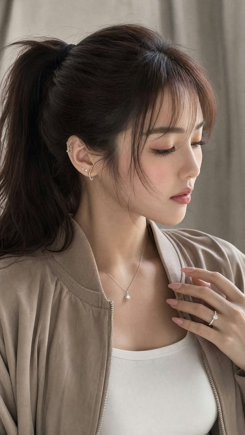 柔和亲密的东亚女性艾希莉肖像 - AI图片提示词示例