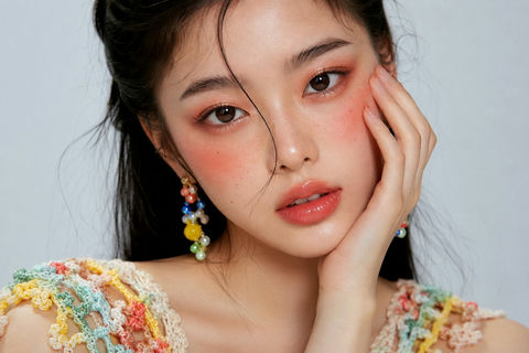 高端写实亚洲女性社论特写 - AI图片提示词示例