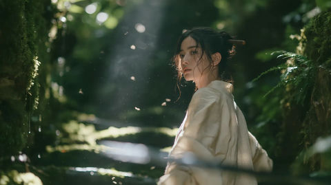 超写实东方古风电影人像森林侠女 - AI图片提示词示例