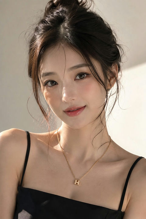 东亚女性超写实电影级美妆人像 - AI图片提示词示例