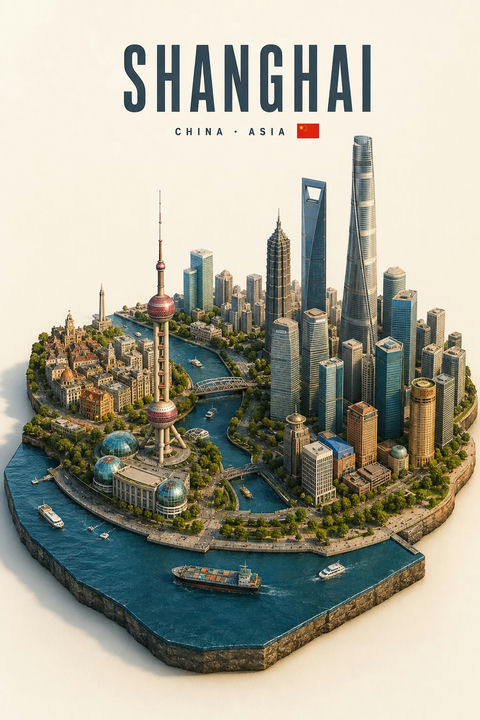 3D等距微缩地理景观建筑模型 - AI图片提示词示例