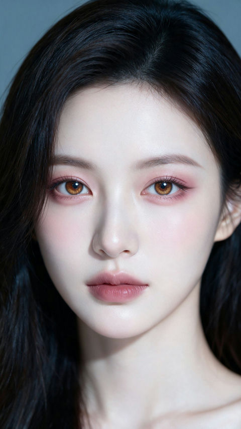 柔媚明眸中国女性电影感美容肖像 - AI图片提示词示例