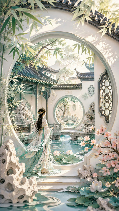 现代东方女性梦境立体剪纸艺术 - AI图片提示词示例