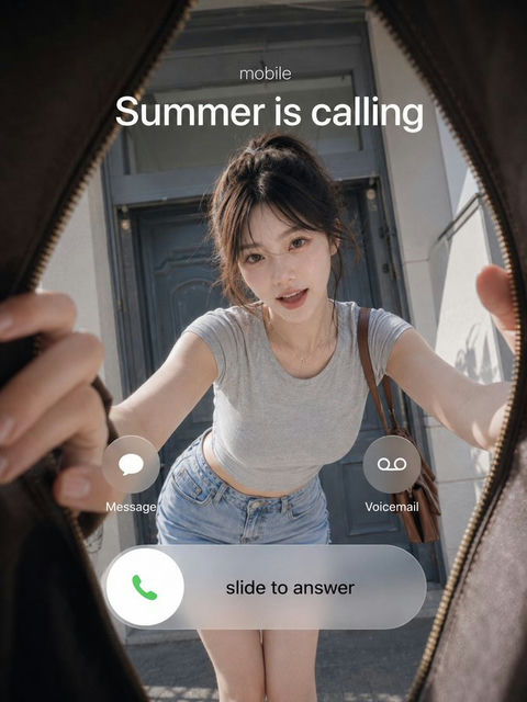 夏日来电：从包包视角看世界的创意摄影 - AI图片提示词示例