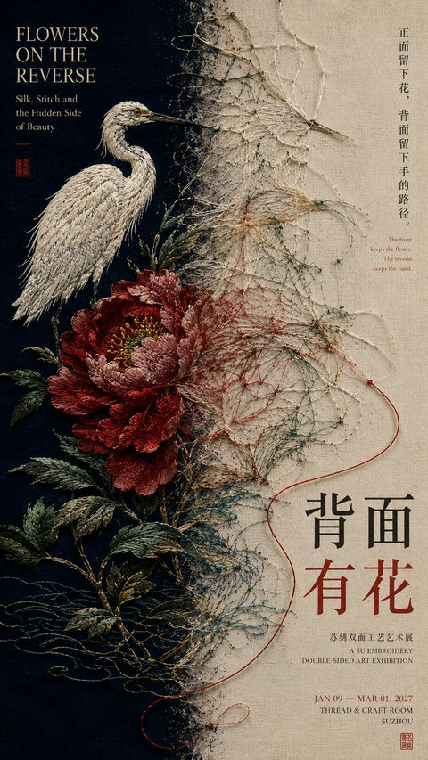 左右构图编辑设计展览海报提示词 - AI图片提示词示例