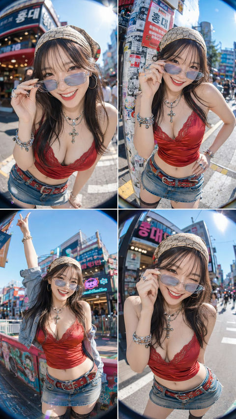 弘大街头的 Y2K 鱼眼胶片少女 - AI图片提示词示例