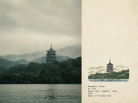 橡皮印章风格旅行手记海报 - AI图片提示词示例