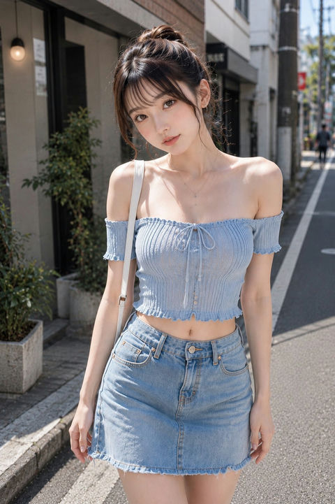 写实日本女性街头时尚摄影提示词 - AI图片提示词示例