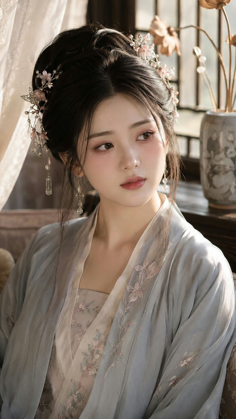 古风柔静美妆写真江南贵女 - AI图片提示词示例