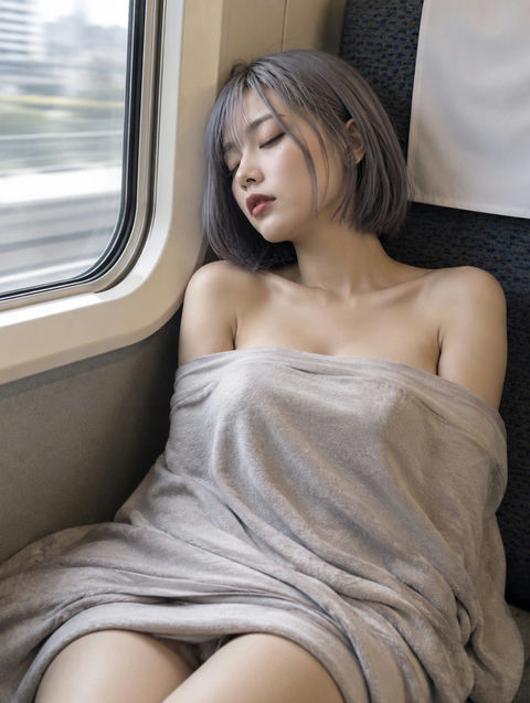新干线靠窗熟睡少女 - AI图片提示词示例