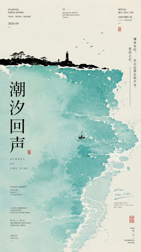 中式极简色域山水艺术海报 - AI图片提示词示例