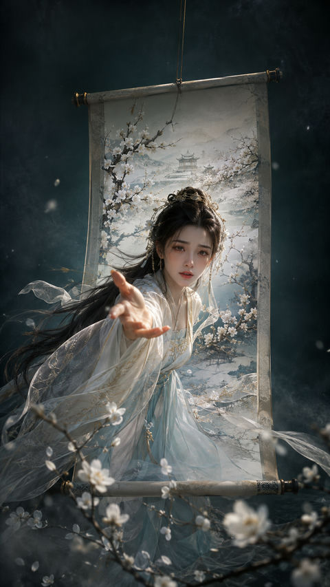 墨染梅神：画境初现的清雅少女 - AI图片提示词示例