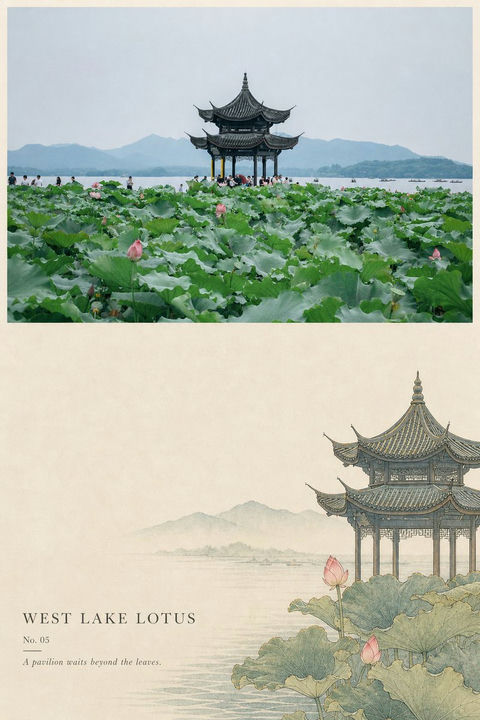 宋代院体风格旅行海报设计 - AI图片提示词示例